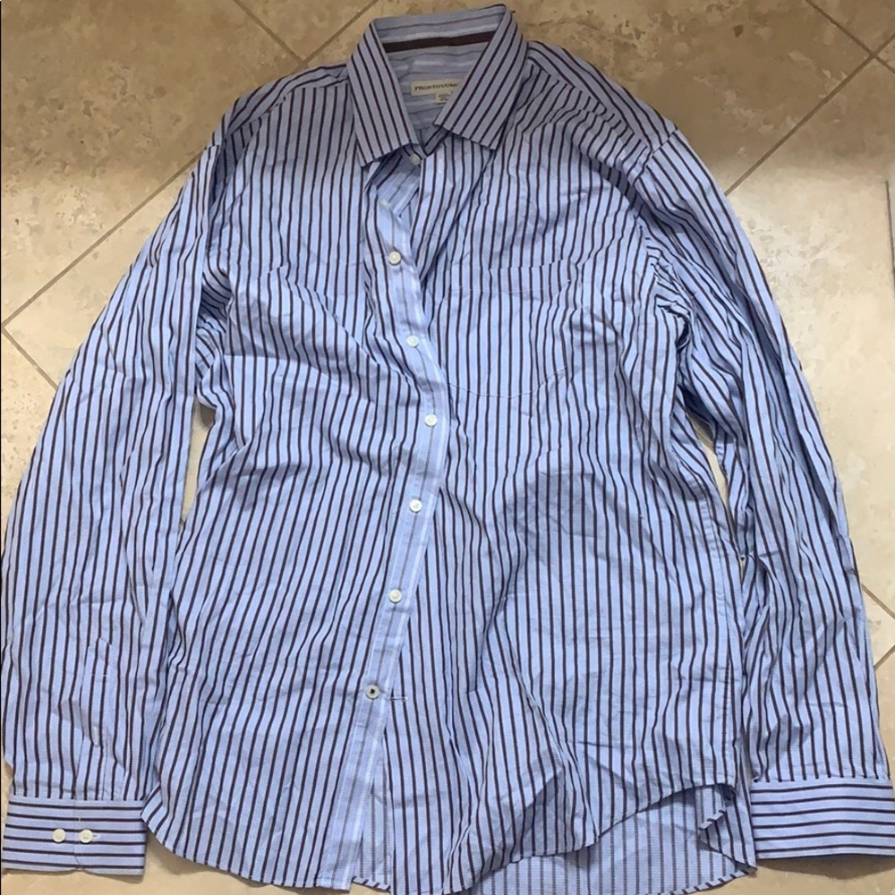 Pronto-Uomo Men’s Dress Shirt Blue Brown Size 2XL